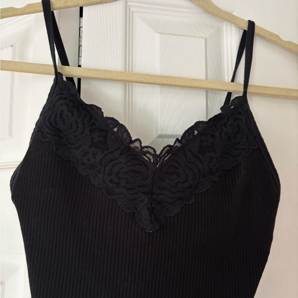Black Lace Trim Cami Body Suit